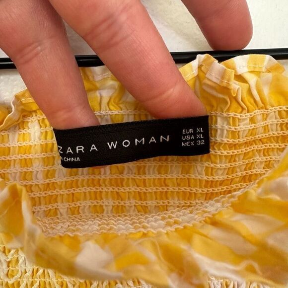 Zara Women’s Blogger Favorite Yellow White Gingham Bandeau High Waisted Full Mid - Picture 3 of 16